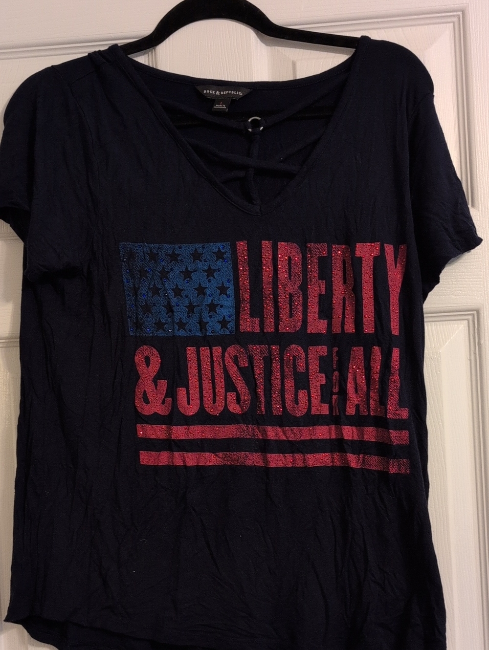 Rock & Republic Navy Short Sleeve Tee with Red & Blue Graphic